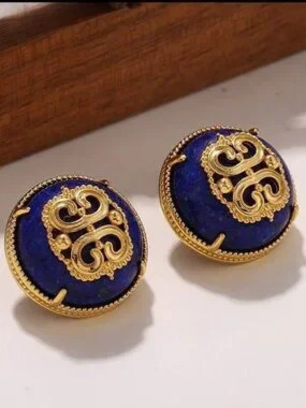 Royal Sapphire Tone Cabochon Disc Earrings
